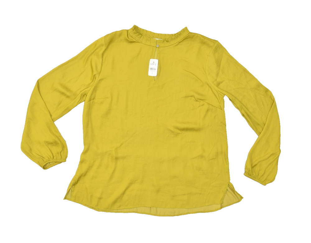 LOFT Women's Peasant Blouse Mustard Yellow Regular Size M Ruffle Neck Top NEW